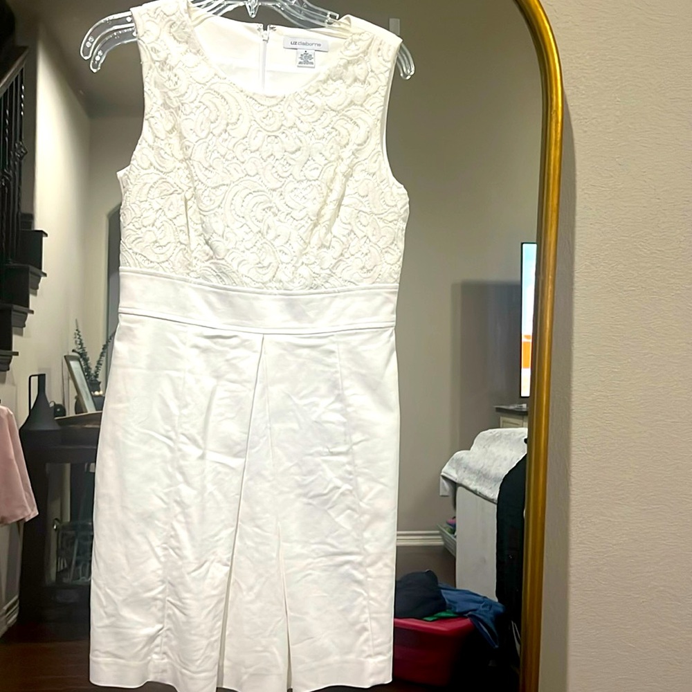 Liz Claiborne (6) white mixed media dress